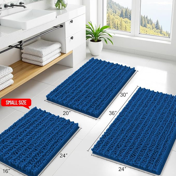 Smiry Bathroom Rugs Mat 36x24, Extra Soft Absorbent Chenille Bath Rugs, Non Slip Rubber Backing Machine Washable Quick Dry Bath Mats for Bathroom Floor, Tub, Shower, Home Accessories, Deep Navy Blue