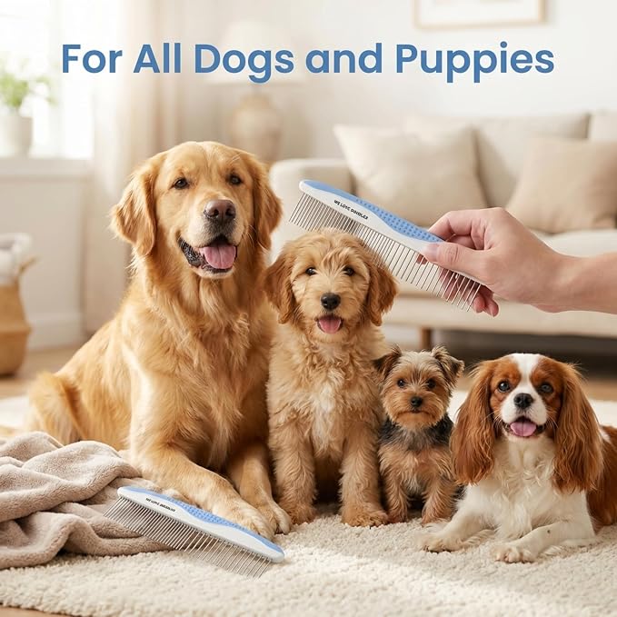 Metal Dog Grooming Comb | Removes Tangles & Matts | Dematting Pet Combs | Detangler for Matted Hair | Best Comb for Poodles, Goldendoodles, Doodles & Long Haired Dogs (Large) [We Love Doodles]