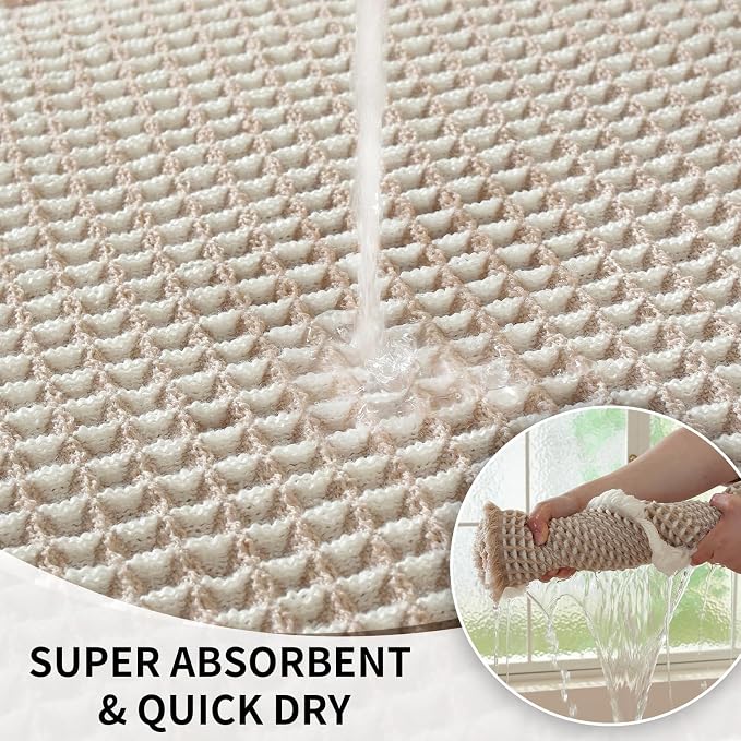 Waffle Bath Mat - Super Water Absorbing Bath Mat Quick Dry, Bathroom Rugs Non Slip Washable, Rubber Backed Bathroom Mat for Bathroom Floor, Tub and Shower, 17" x 24", Brown & White