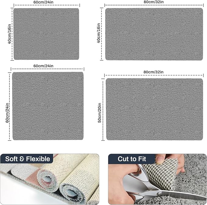 BLESWIN PVC Loofah Shower Mat 24"x16", Soft Textured Non Slip Bath Mats for Inside Shower, Shower Mats with Drain, Washable, Quick Drying Bath Mats for Bathroom Wet Areas, Grey