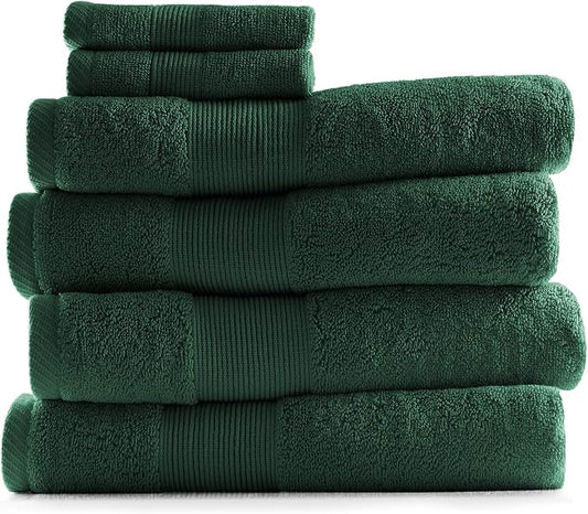 Hearth & Harbor Bath Towels for Bathroom - 100% Ring Spun Cotton Luxury Bathroom Towels - Ultra Soft & Highly Absorbent, Bath Towels Set of 6 - Hunter Green
