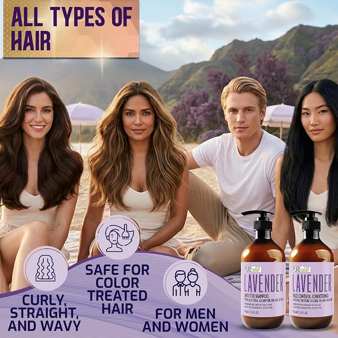 Lavender Repair Shampoo and Conditioner Set - Sulfate Free, Moisturizing and Anti Frizz Formula for Dry, Damaged Hair - Salon Grade - Anti Itch Treatment for Women and Men - 16 Fl Oz (Set of 2)