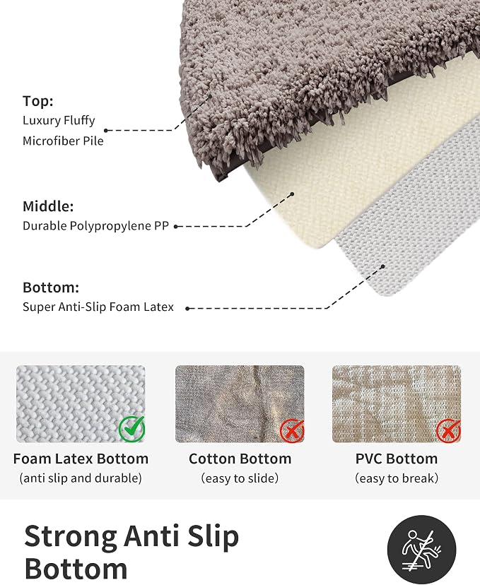 ILANGO Camel Bathroom Rugs 24" × 17" Small Non Slip & Super Absorbent Extra Thick Soft, Washable Bath Mat for Floor, Microfiber Plush Shaggy Bath Rug with Tub for Bathtub Shower Room Sink