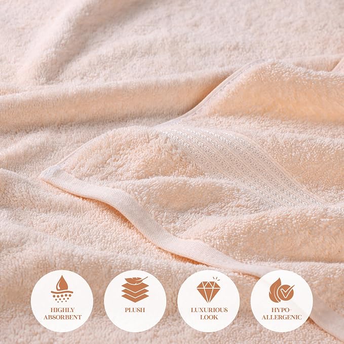 Superior Egyptian Cotton 8-Piece Hand Towel Set, Towel Basics For Quick Dry, Absorbent Small Towels, Facial, Spa, Kitchen, Bathroom Essentials, Apartment, Guest Bath, Soft, Washcloth, Peach