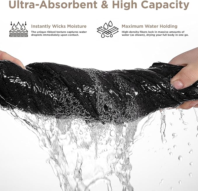 Oversized Bath Towels 8 Piece Towel Set, 2 Extra Large Bath Sheets, 2 Hand, 4 Washcloths, Luxury Soft Super Absorbent Thick Shower Towels for Bathroom, Spa & Hotel, Quick Dry, Black