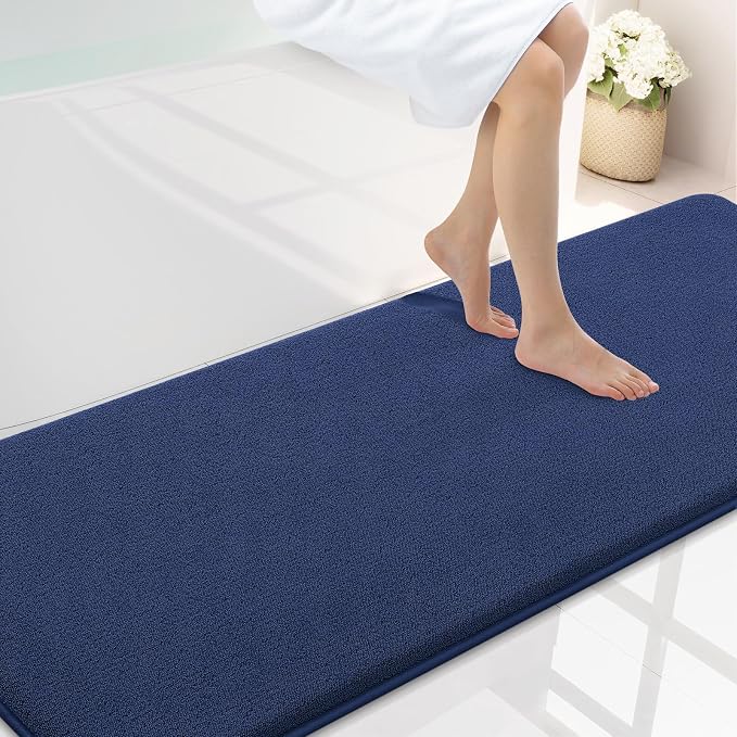 Smiry Memory Foam Bath Mat 72x24, Extra Soft Bathroom Rug, Ultra Absorbent, Quick Dry, Machine Washable Bathroom Mat for Shower, Tub & Floor Decor, Navy Blue