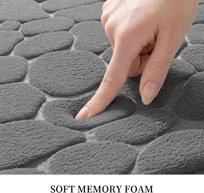 YIHOUSE Memory Foam Runner Rug, Cobblestone Bathroom Runner Rugs Super Water Absorbent Bath Mats for Bathroom Machine Washable Bath Rugs for Hallway Bedroom Laundry Room(26 x 50,Dark Gray)