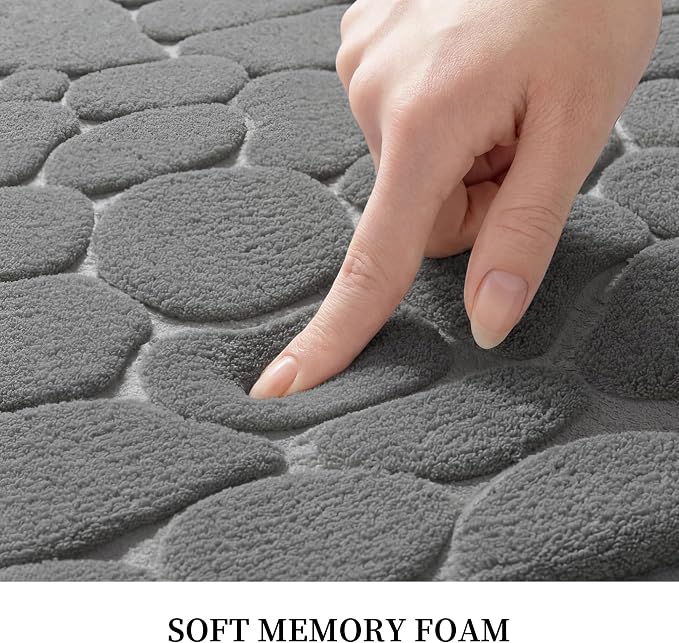 YIHOUSE Memory Foam Bath Mat Cobblestone Bathroom Rugs Super Water Absorbent Bath Mats for Bathroom Machine Washable Bath Rugs(24 x 36,Dark Gray)