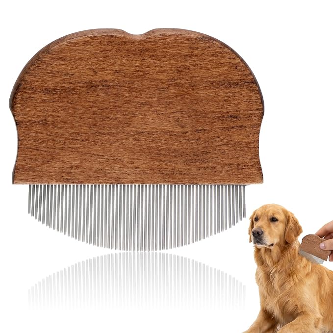Professional Eye Comb for Pets, Wooden Tear Stain Remover Comb for Pets Gentle Stainless Steel Rounded Tips Grooming Tool for Tear Stains & Eye Discharge for Daily Pet Grooming
