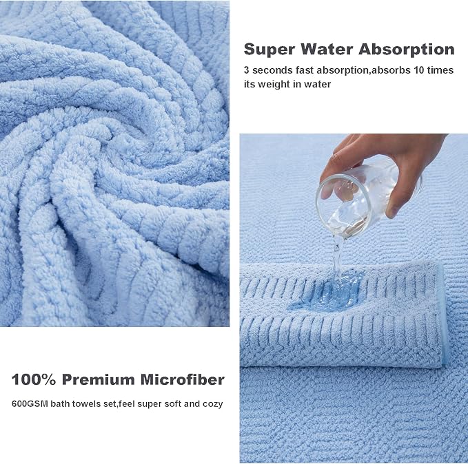 Ferdilan 4 Piece Extra Large Bath Towels Set 35x70 Inches, Blue Oversized Soft Bath Sheet Towels 600 GSM Highly Absorbent Quick Dry Towels Set for Bathroom Hotel Spa