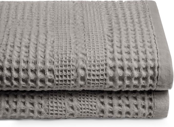 GILDEN TREE Waffle Towels for Bathroom, 100% Cotton Quick Dry Towel, Waffle Bath Towels Large, Absorbent Lightweight Travel Towel, Bath Towels Set of 2, Classic Style (Pewter)