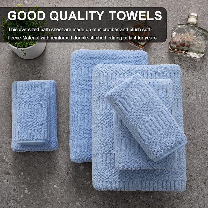 Ferdilan 4 Piece Extra Large Bath Towels Set 35x70 Inches, Blue Oversized Soft Bath Sheet Towels 600 GSM Highly Absorbent Quick Dry Towels Set for Bathroom Hotel Spa