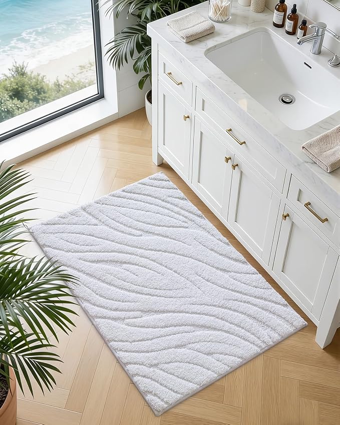 DEXI Bathroom Rugs 36x24, Extra Soft Absorbent Bath Mat, Non Slip Bathmat for Bathroom Floor, Machine Washable Rugs for Shower Floor, White