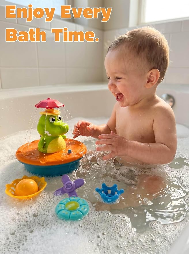 Bath Toys for Toddlers - Light Up Crocodile Fountain with 5 Spray Modes, ABS Plastic Bath Toy for Bathroom & Swimming Pool