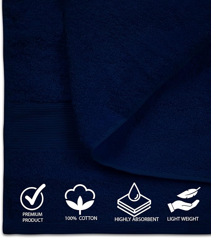 100% Cotton Luxury Bath Sheets - Pack of 2 (35" x 70") | Super Soft, Quick-Dry & Highly Absorbent Towels for Bathroom, Home, Spa & Gym (Navy Blue)
