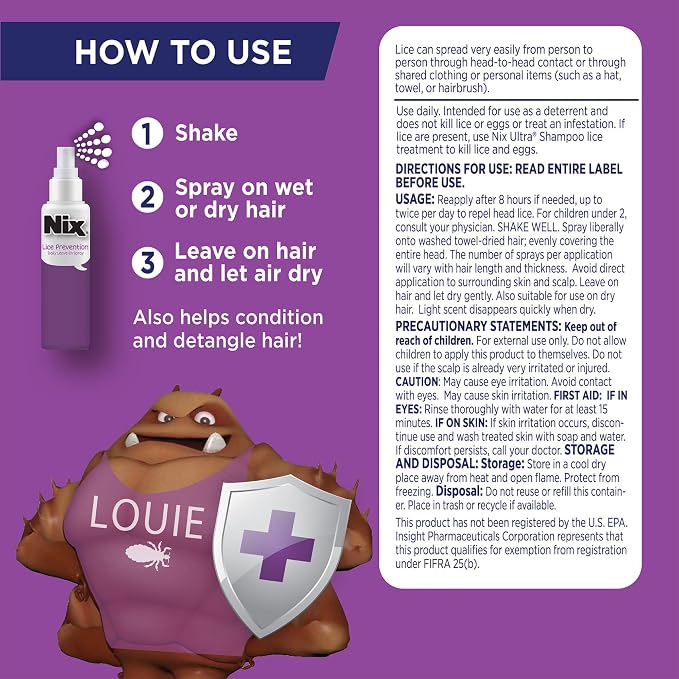 Nix Ultra All-in-One Treatment & Prevention Kit, 4 Fl Oz Shampoo, Comb and 6 Fl Oz Daily Leave-In Spray – Gentle Pesticide-Free Head Lice Remover Kit