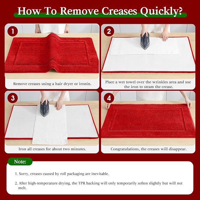ACCUMTEK Upgraded Waffle Bath Mat，Super Absorbent Non-Slip Quick Dry Bathroom Rugs with Tassels,30"x20",Red-Snow,Red-Xmas Snowflakes