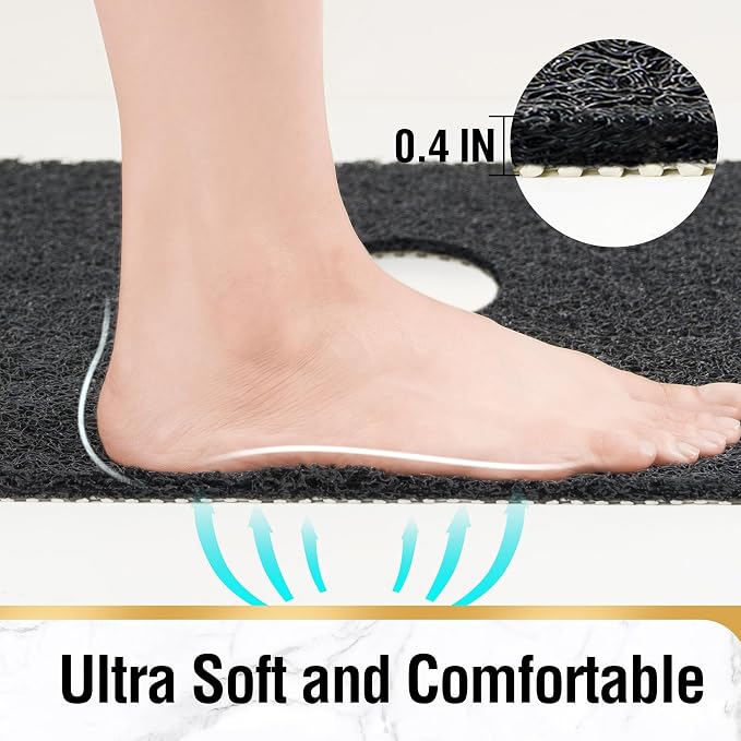HITSLAM Square Shower Mat, 36 x 36 Inch Non Slip Bath Mat for Tub, Soft PVC Loofah Bathtub Mats with Drain Holes, Quick Drying Bathroom Stall Floor Mat, Bathroom Accessories Without Suction Cup, Black