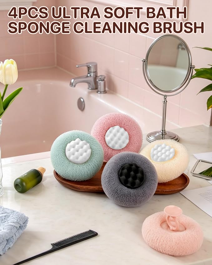 Super Soft Sunflower Suction Cup Bath Sponge loofah, 2026 Upgraded 2-in-1 Sunflower Ball Exfoliating Bath Sponge Cleaning Brush, Mesh Shower Body Sponge Accessories for Women, Men Shower (5 Color)