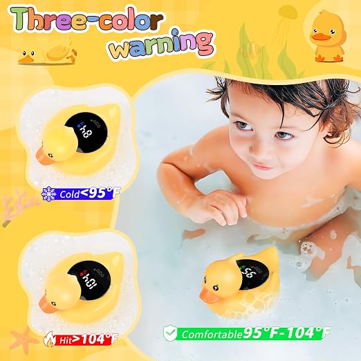Baby Bath Thermometer - Digital Floating Water Thermometer with LED Display & Color Temperature Alerts, Rechargeable Bath Toy for Infant Bathtub Safety, Newborn Bath Essentials Gift