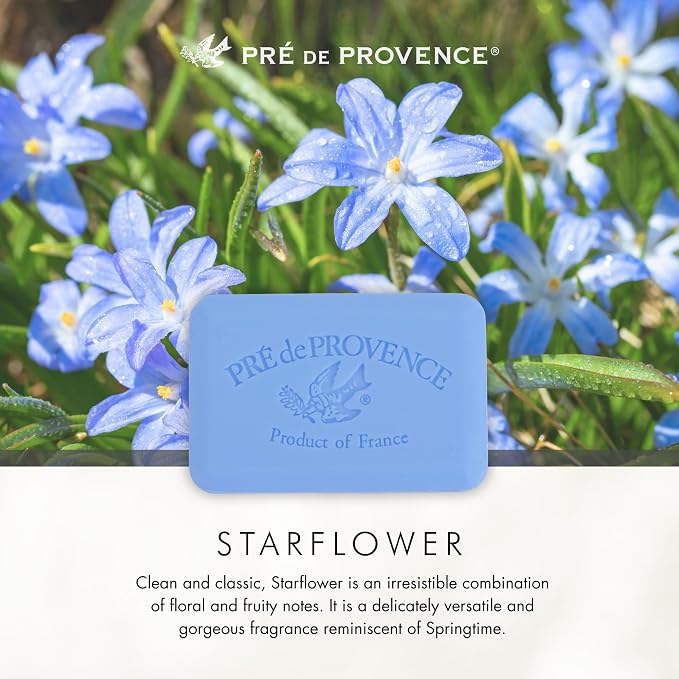 Pre de Provence Artisanal Soap Bar, Enriched with Organic Shea Butter, Natural French Skincare, Quad Milled for Rich Smooth Lather, 8.8 Ounce, Starflower