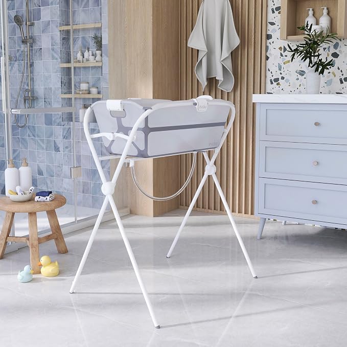 Evolur Supple Spa Kit with Towel, Includes Supple Baby Spa Set, Complementary Good Knight Hooded Towel & 5-Piece Washcloth Set in Grey, Spa Set Includes Bath Tub, Hammock Seat and Metal Frame