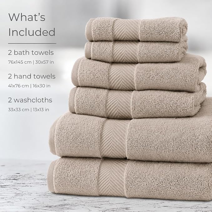 Viscose from Bamboo Bath Towels Set of 6 - Extra Plush 700 GSM Quick Dry Cotton Blend for Luxury Bathroom Comfort - Super Soft, Large, Absorbent - Dune