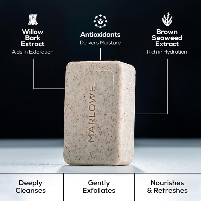 MARLOWE. Body Scrub Soap, Exfoliating Soap Bar, Santal, 7 oz (12 Bars) | Scrub Soap Bar that deeply cleanses and exfoliates while buffing away rough, dry skin. Warm Santal scent.
