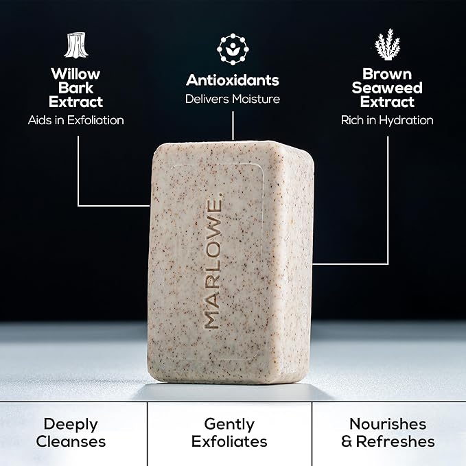 MARLOWE. Body Scrub Soap, Exfoliating Soap Bar, Santal, 7 oz (3 Bars) | Scrub Soap Bar that deeply cleanses and exfoliates while buffing away rough, dry skin. Warm Santal scent.