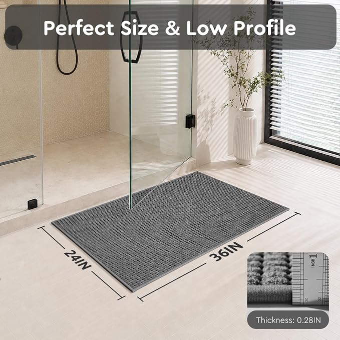 tchdio Bathroom Rugs, Absorbent Quick Dry Thin Bath Mat, Non Slip Washable Bath Rugs with Solid Rubber Backing, Low Profile Bath Mats for Bathroom, Grey, 24" x 36"