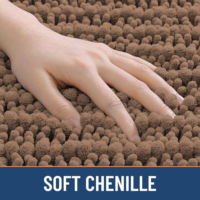 Smiry Bathroom Toilet Rugs U Shaped 24x20, Extra Soft Absorbent Non Slip Rubber Backing Chenille Contour Bath Rugs for Toilet, Machine Washable Contoured Bath Mats, Mocha