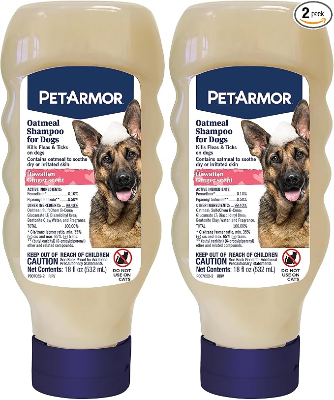 PetArmor Flea & Tick Protection Oatmeal Shampoo for Dogs, Hawaiian Ginger Scent, 18 oz (Pack of 2)