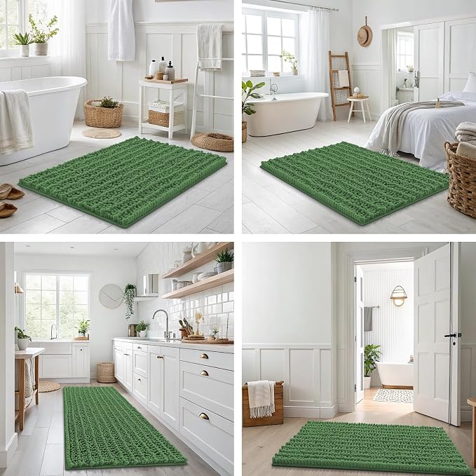 Smiry Bathroom Rugs Mat 36x24, Extra Soft Absorbent Chenille Bath Rugs, Non Slip Rubber Backing Machine Washable Quick Dry Bath Mats for Bathroom Floor, Tub, Shower, Home Accessories, Olive Green