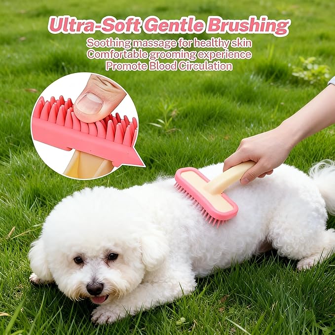 2 Pack Bunny Brush for Shedding, Soft Silicone Rabbit Grooming Kit, Gentle Pet Bath Massage Comb for Guinea Pigs, Hamsters and Kittens, Pink and Blue