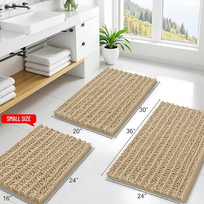Smiry Bathroom Rugs Mat 34x21, Extra Soft Absorbent Chenille Bath Rugs, Non Slip Rubber Backing Machine Washable Quick Dry Bath Mats for Bathroom Floor, Tub, Shower, Home Decor Accessories, Beige