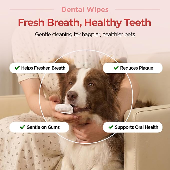 JAYU PET Peanut Butter Scent Dental Finger Wipes for Dogs 50 Count | No-Rinse, Dual-Finger, Oral Care, Teeth Cleaning
