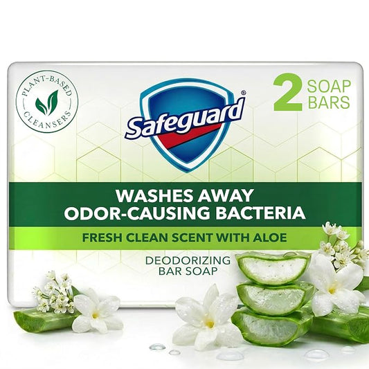 Safeguard Micellar Deep Cleansing Bath Bar Soap, Washes Away 99 Percent of Bacteria, Leaves Skin Soft, Made with Plant Based Cleansers, Fresh Clean Scent with Aloe, 3.2 oz (2 Count)