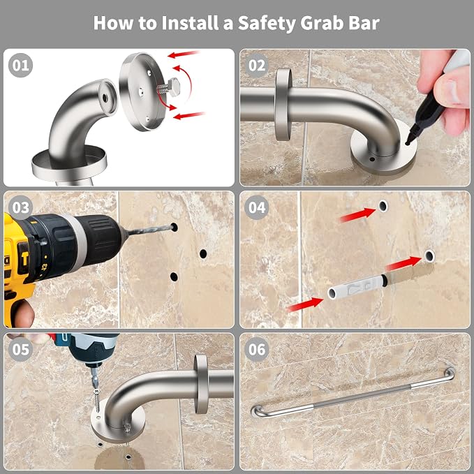 Anti-Slip Shower Grab Bar 48 Inch, ZUXET Brushed Nickel Extra Long Handicap Grab Bar w/Knurled Grip, Stainless Steel Bathroom Handrail for Toilet Shower Bathtub, Safety Support Bar for Seniors Elderly