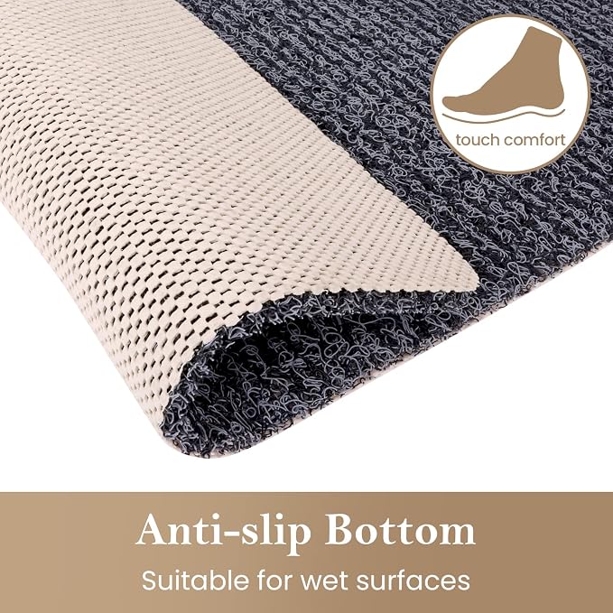 Shower Mat Bathtub Mat Non-Slip,32x24 inch, Soft Tub Mat with Drain,PVC Loofah Bath Mat (Phthalate Free) for Tub and Bathroom,Quick Drying,Black