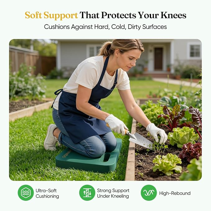 Grenebo High-Density NBR Foam Garden Kneeling Pad, 1.6" Extra Thick Gardening Pads for Kneeling, Ultra Soft Kneeling Pads for Gardening, Work, Exercise, Yoga, 17.3×11×1.6 in (2, Green Purple)