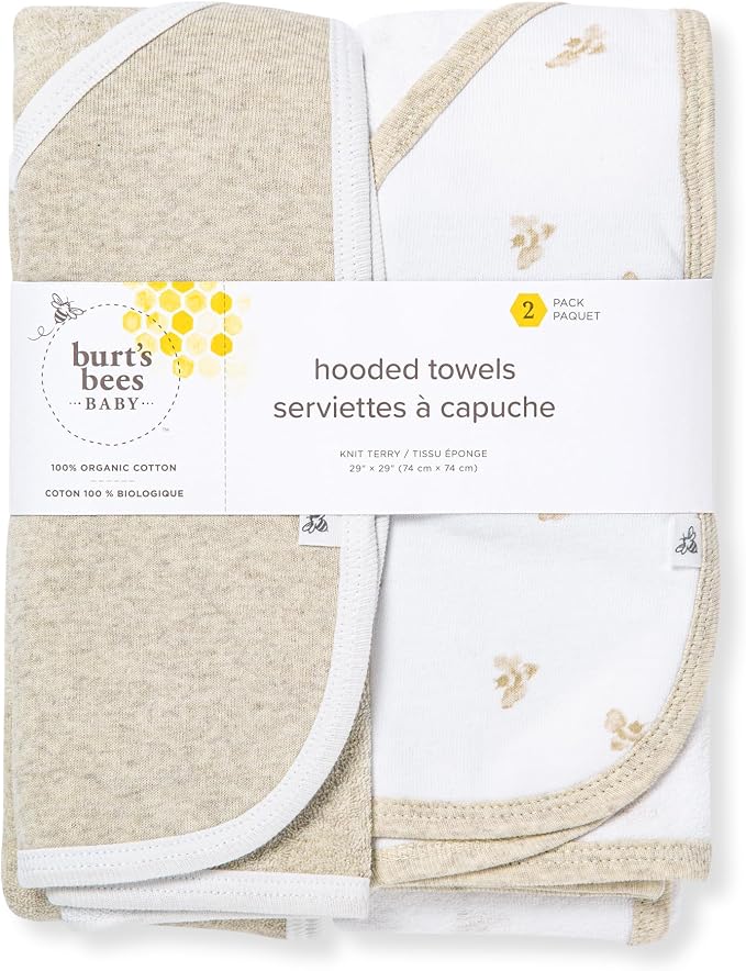 Burt's Bees Baby Infant Hooded Towels, Unisex Bath Essentials, 2-Pack | Soft and absorbent knit terry 100% organic cotton baby hooded towel that is durable and soft, measures 29" x 29"
