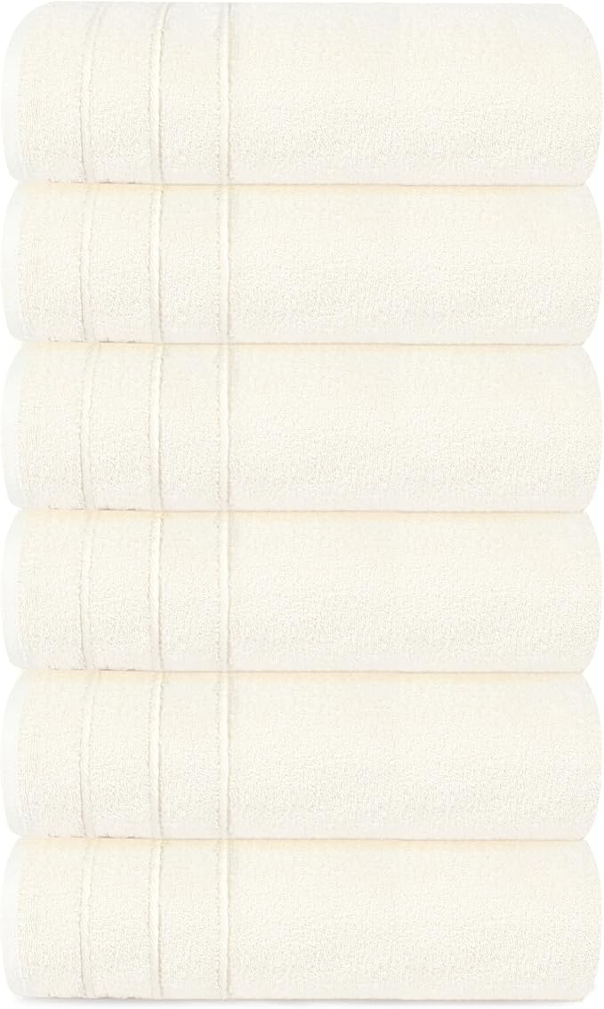 Tens Towels Pack of 6 Hand Towels, 100% Cotton, Lighter Weight, Quick to Dry, 16 x 28 Inches, Super Soft & Absorbent, Perfect for Bathroom & Kitchen, Cream