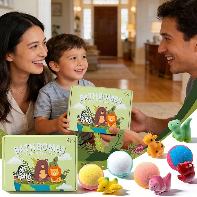 Bath Bombs for Kids with Surprise Inside, 12 Pack Bath Bombs with Mini Land Animal Toys Inside, Fizzy Bath Balls for Fun, Birthday Gifts, Perfect for Boys and Girls
