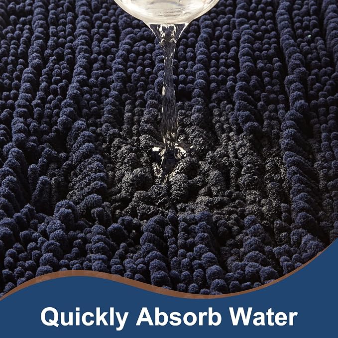 FLOLEOPA Soft Plush Microfiber Bathroom Rugs, Absorbent Bath Rugs Non Skid Machine Wash Dry Bath Mats for Tub,Shower and Bath Room Floor Mats (17x24inches, Navy Blue)