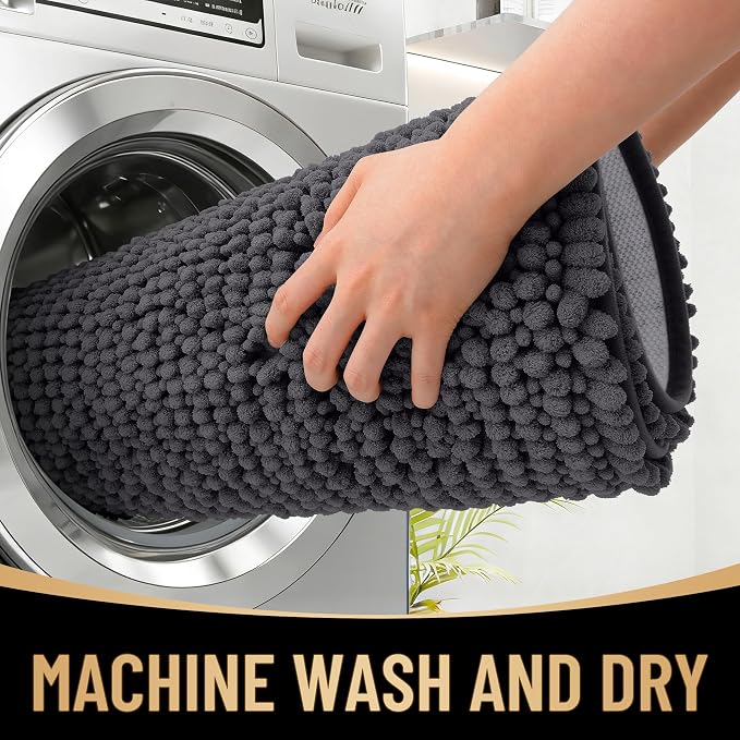 OLANLY Thick Bathroom Runner Rugs 59x20, Extra Soft Absorbent Chenille Bath Rugs, Rubber Backing, Machine Wash Dry, Long Bath Mats for Bathroom Floor, Tub and Shower, Home Decor Accessories, Dark Grey