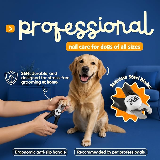 Be Best Pets Pet Nail Clippers for Dogs & Cats - Professional Nail Trimmer with Safety Guard & Sharp Stainless-Steel Blades - Non-Slip Handle Pet Grooming Clippers for All Breeds - Nail File Included