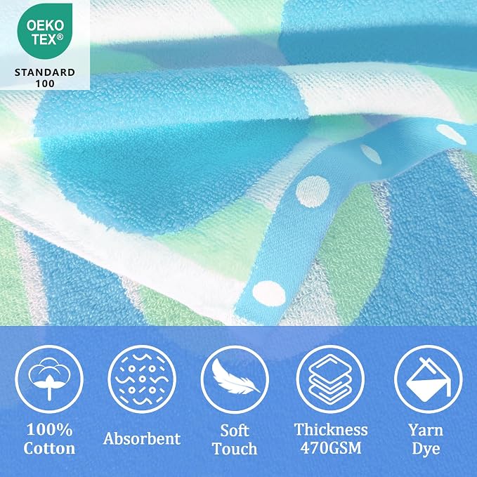 VOOVA & MOVAS Kids Poncho Towels with Hood (4-8Years), Absorbent Quick Dry Lightweight Hooded Beach Towel for Pool | Swim | Bath, Blue Dot Strip