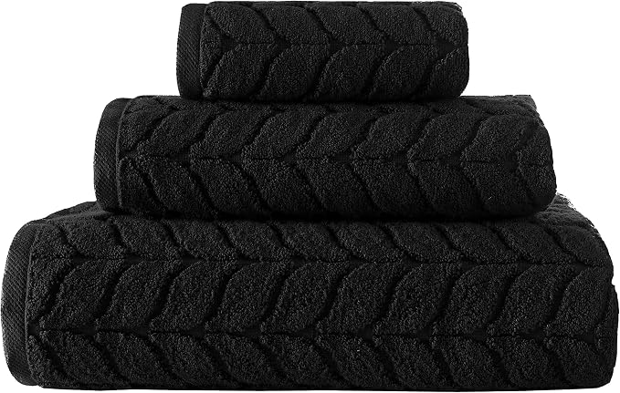 BAGNO MILANO Turkish Cotton Bath Towels, Hand Towels - Soft Plush Jacquard Collection Luxury Towels Set (Black, Bath Sheet 35x70)