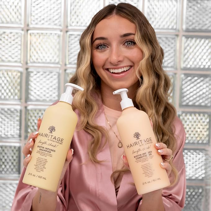 Hairitage Biotin Shampoo and Conditioner Set - Sulfate Free + Paraben Free, Color Safe, with Castor Oil for Anti-Frizz, Volume + Moisture for Women, Hydrating Repair Shampoo Conditioner