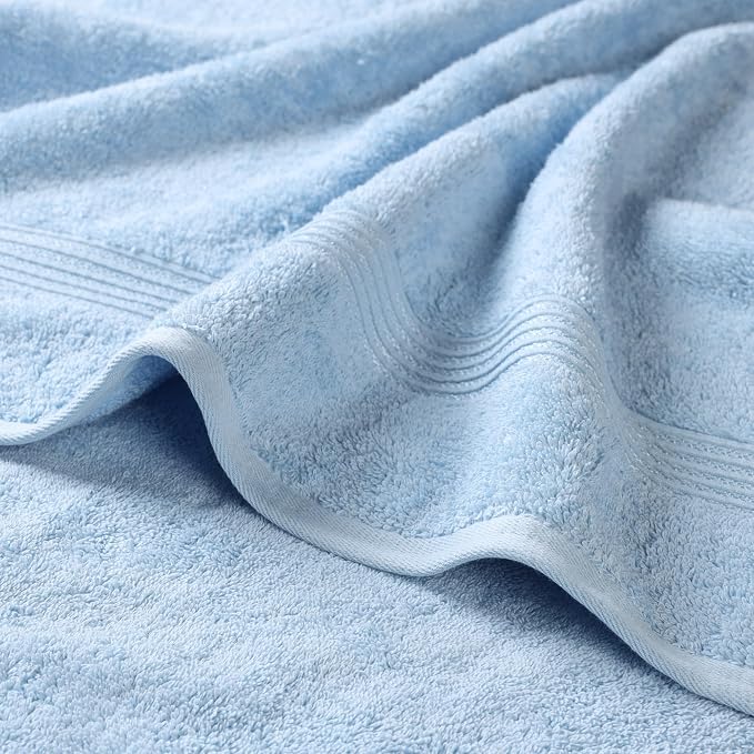 Superior Egyptian Cotton Bath Towel Set, Home Bathroom Towels, Master, Guest Bath, Decor Essentials, Quick Dry, Absorbent, Large Body Towels, Spa, Hotel, Resort, Adult, Kids, Set of 2, Light Blue